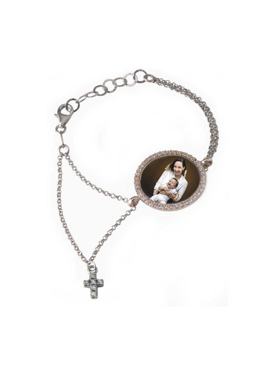 Pulsera de plata, con medalla redonda dorada, personalizable