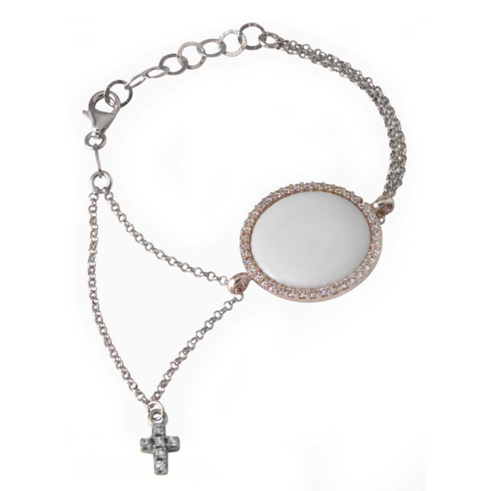 Pulsera de plata, con medalla redonda dorada, personalizable